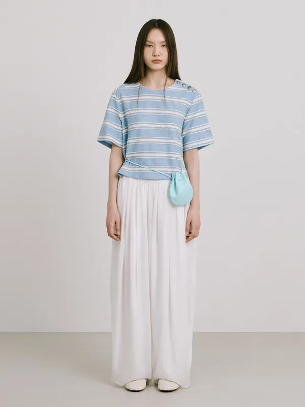 Stripe Jacquard Knit Short Sleeve T_Light Blue