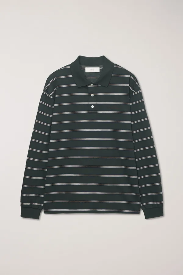 UNISEX MULTI STRIPE COLLARED T-SHIRT FOREST GREEN STRIPE_UDTS6C119E2