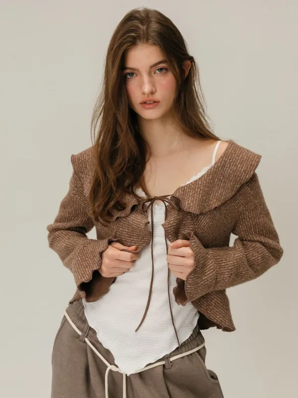 FRILL STRAP CARDIGAN / BROWN