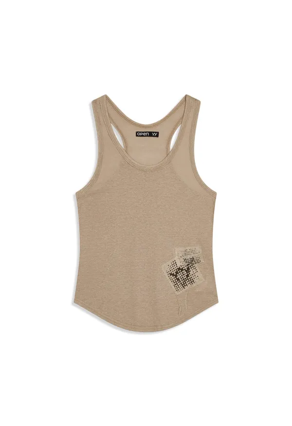 YY PATCH LOUNGE SLEEVELESS, BEIGE
