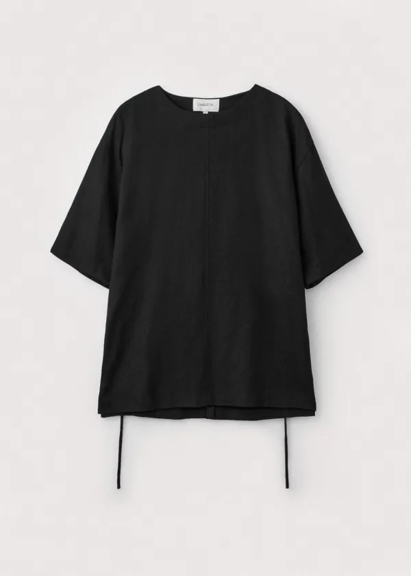 Half sleeve linen pullover_Black
