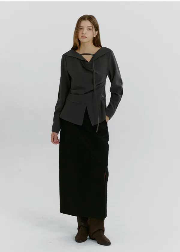 [44-120]  Rorina Halter Layered Blouse  로리나 홀터 레이어드 블라우스 (가을-봄-하객룩-격식룩-출근룩-오피스룩-데이트룩-홀터넥-레이어드-블라우스-긴팔블라우스-여리핏-슬림핏-자체제작)