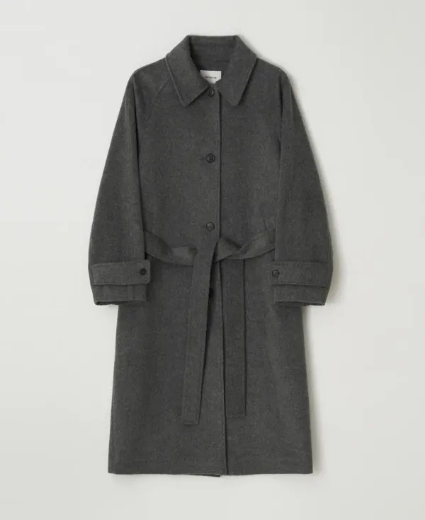 Merino Wool Balmacaan Loose Fit Belted Coat_GREY