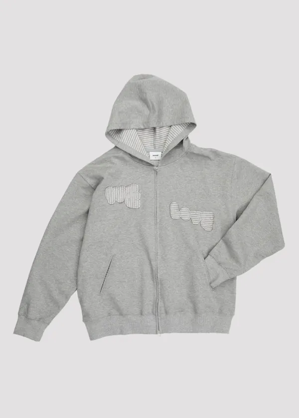 APPLIQUE HOOD ZIP UP WE LOVE MELANGE GREY