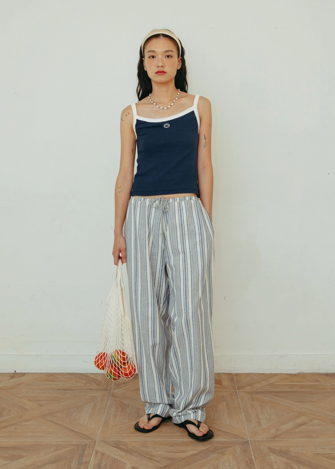 온무드 [3RD] Linen Stripe Pants - Blue 상품 이미지 2