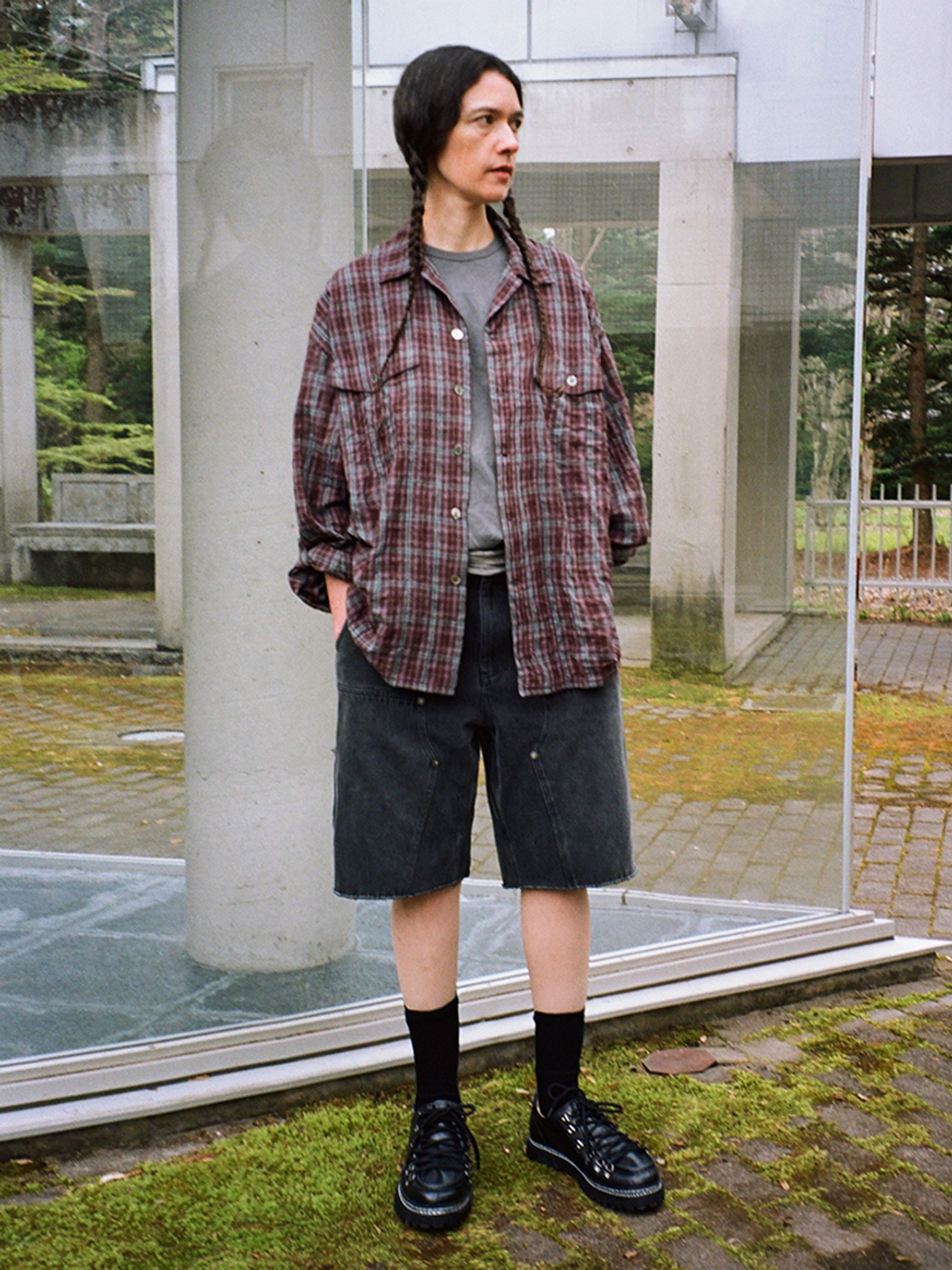 파르티멘토 Western Wrinkle Check Roll Up Shirts_Dust Wine 상품 이미지 2