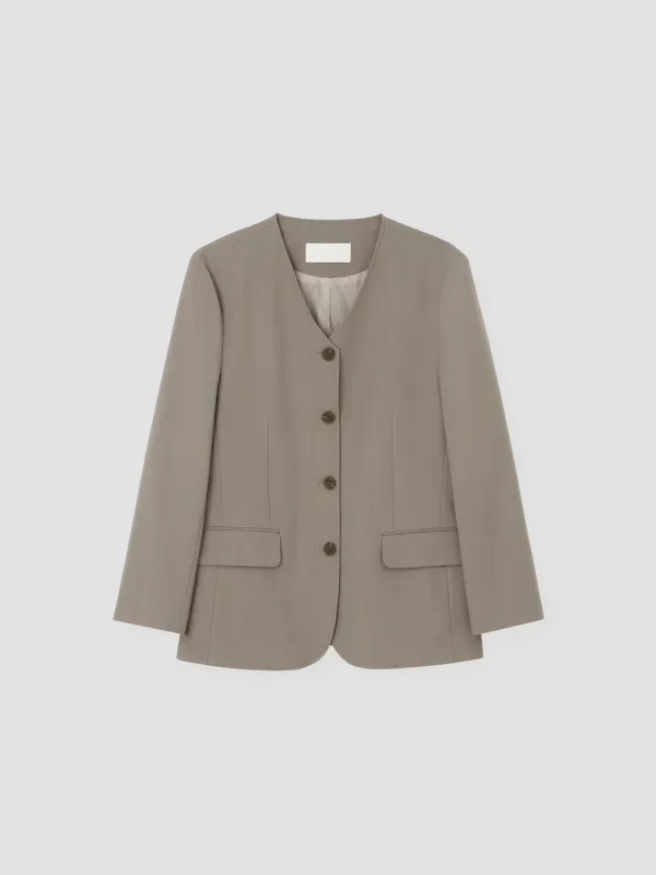 HERRINGBONE COLLARLESS JACKET_KHAKI BEIGE_OE3C2MJK91KHB