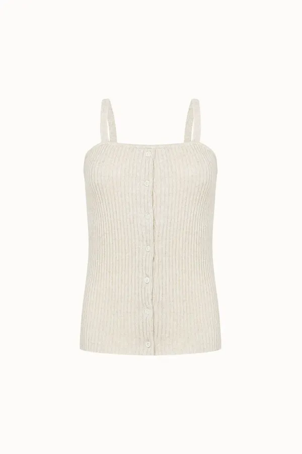Fox Button Ribbed Bustier[LMBDAUKN259]-Cream