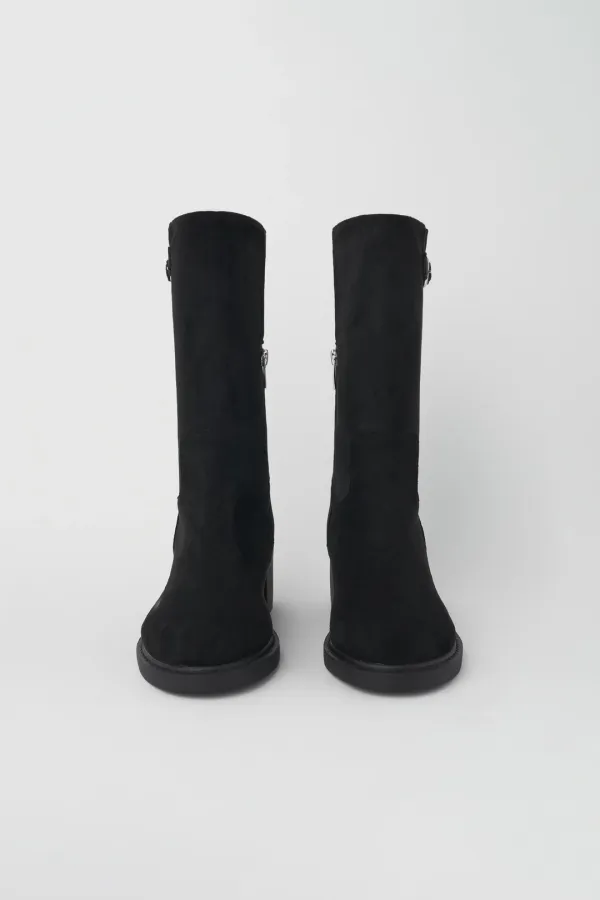 suede belt midi boots (black)