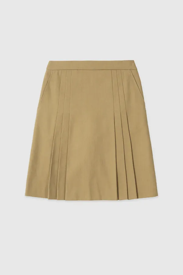 바일레 플리츠 미디 스커트 (Beige)