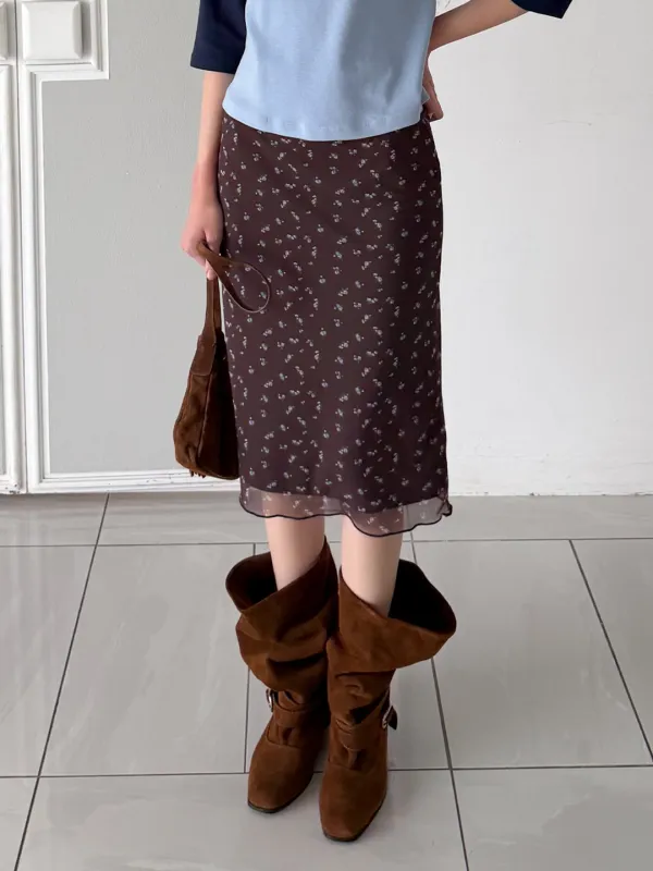 TINY FLORAL SKIRT - BROWN