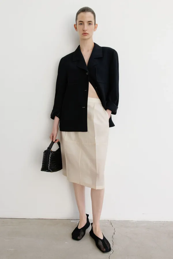 Textured oganza midi skirt _light beige