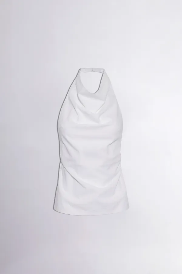 Drape Backless Halter Top Coquette White