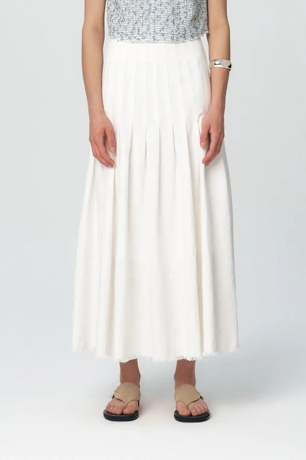 [4th Re-order] Linen Pleated Long Skirt, Ivory