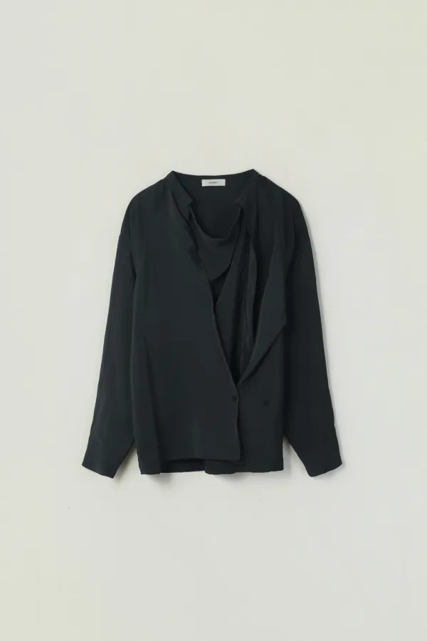 SHINNA DRAPED BLOUSE_CHARCOAL