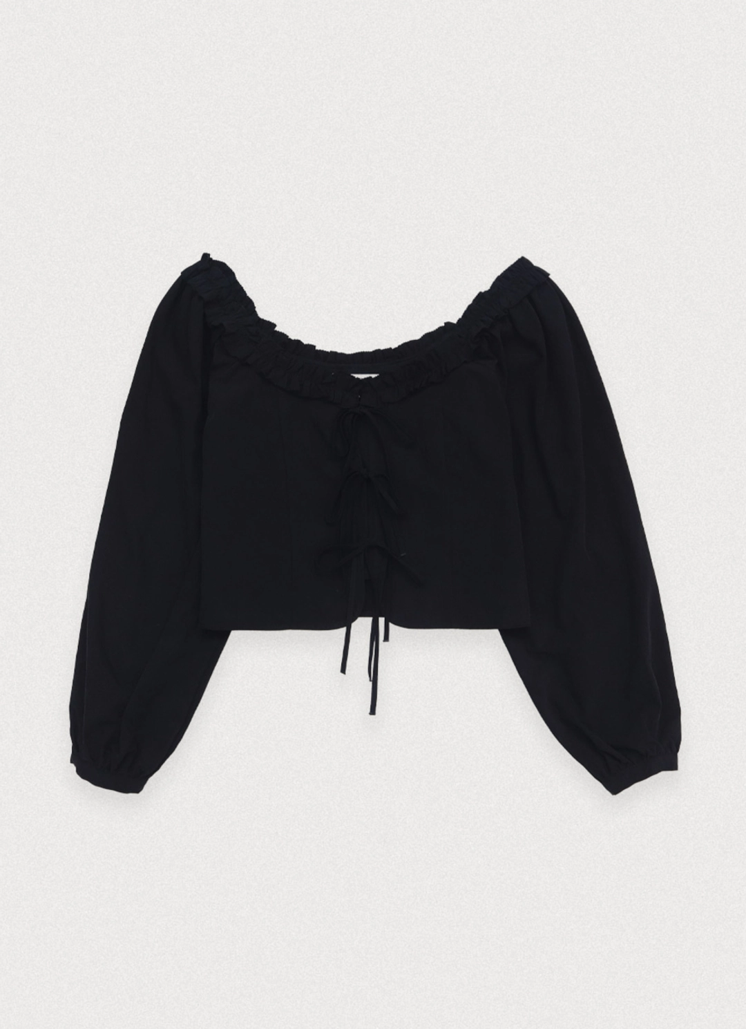 포에토 Prettish ribbon off blouse - black 상품 이미지 3