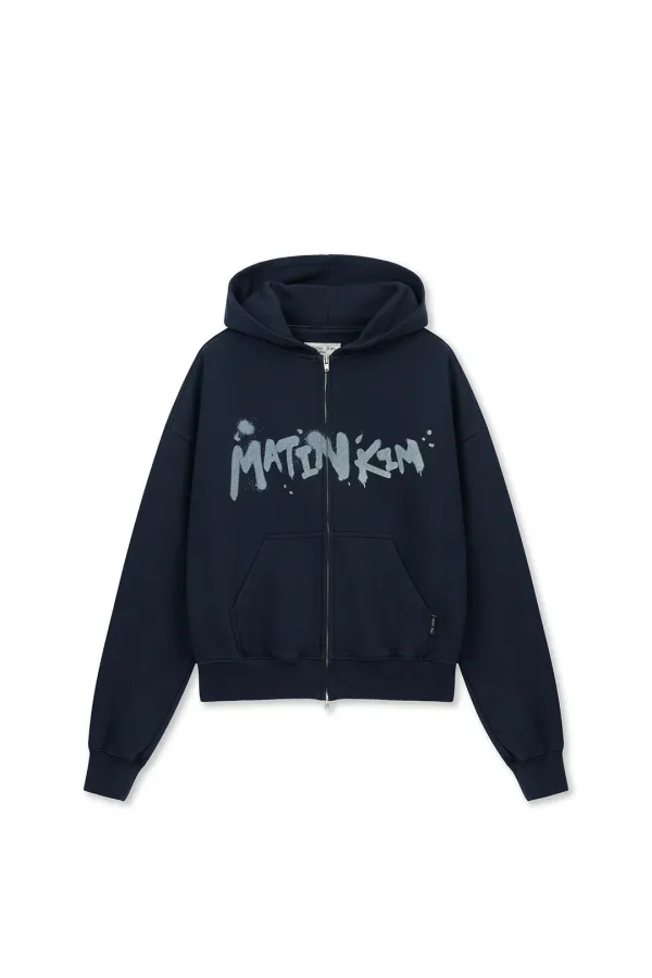GRAFFITI LOGO HOODY ZIP UP IN NAVY