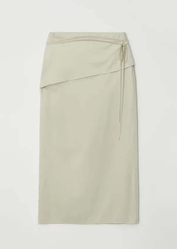 wrap layered long skirt-beige