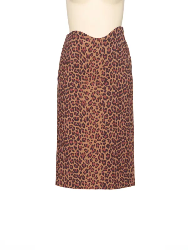 SS26 BROWN PATTERNED WAVE LINE PENCIL SKIRT
