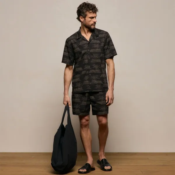 Palm Printed Short - Black/Light Olive Pigment
