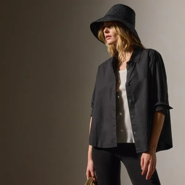 Stretch Poplin Button Up - Black