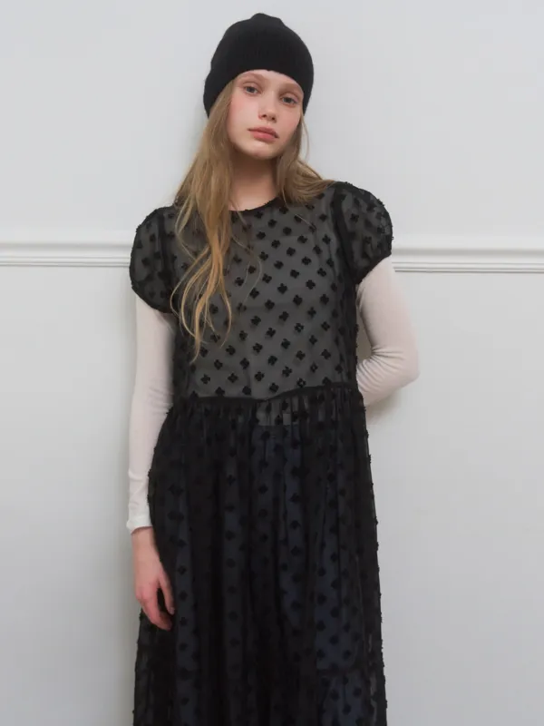 A SHEER PUFF SLEEVE DRESS_BLACK