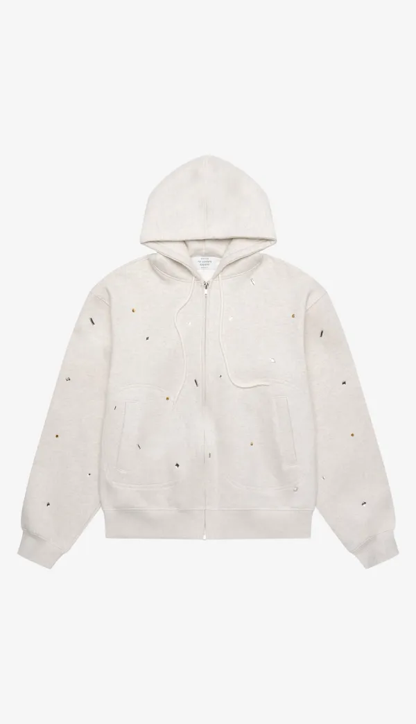 272. Warm Jeweled Zip-up _ Oatmeal Melange
