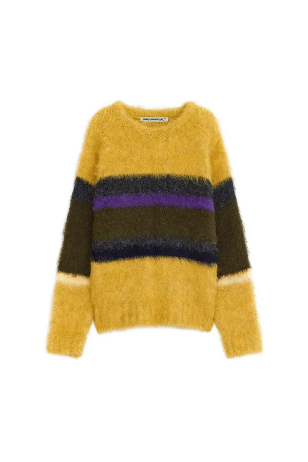 HAIRY COLOR BLOCK KNIT, YELLOW