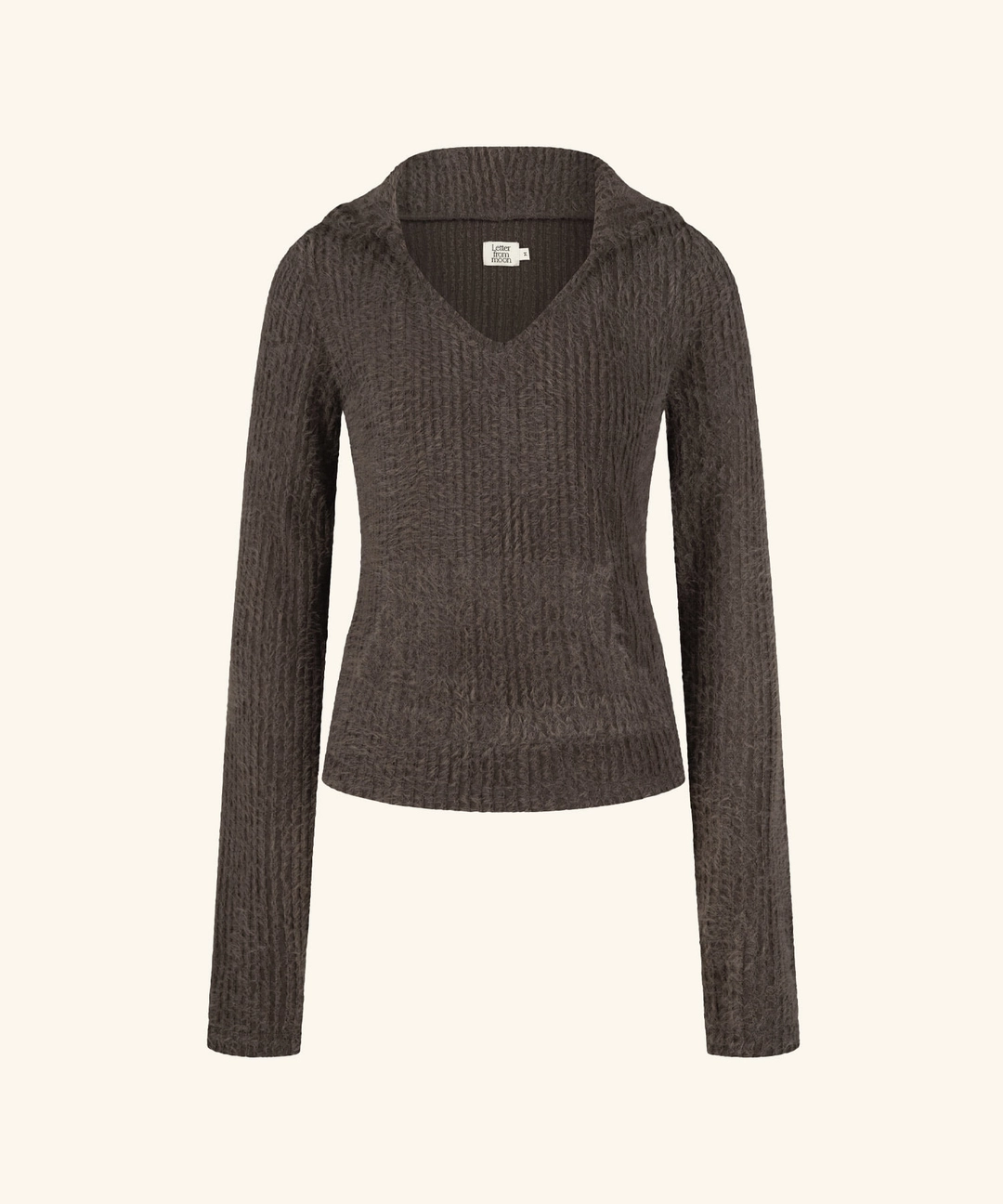 레터프롬문 Fluffy V-Neck Slim-Fit Hoodie ( Brown ) 상품 이미지 1