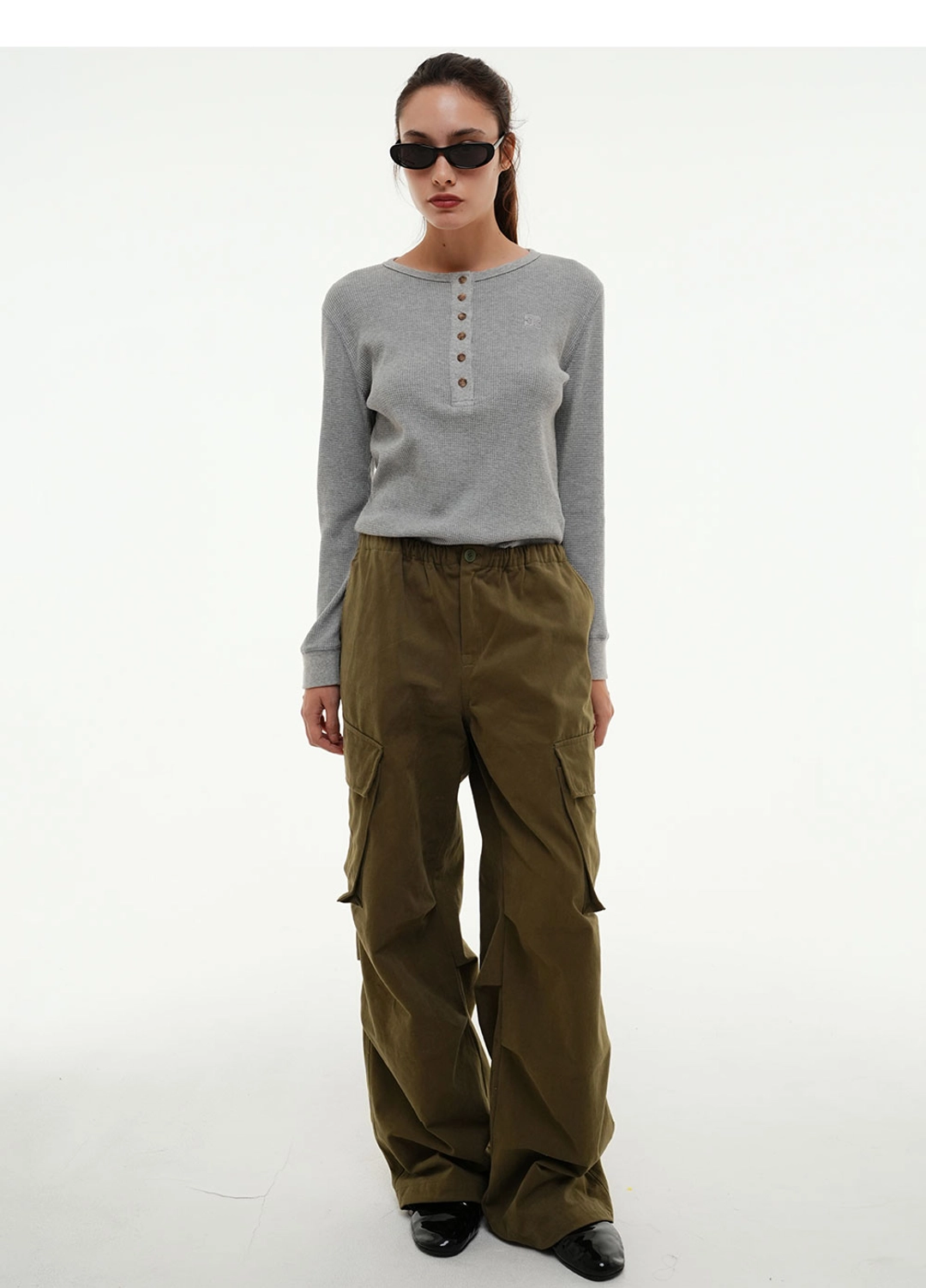 센토르 CENTAUR COTTON WIDE CARGO PANTS_KHAKI 상품 이미지 3