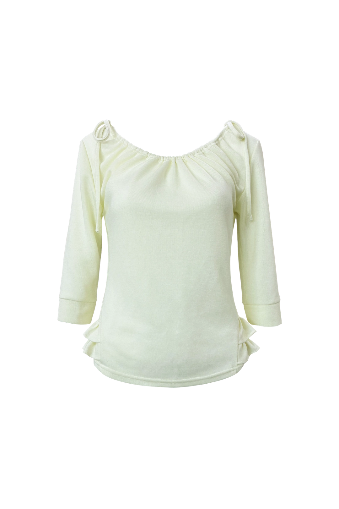 체메씨 SHIRRED MID-SLEEVE FRILL TOP (LEMON) 상품 이미지 1