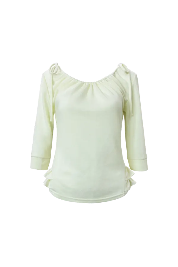 SHIRRED MID-SLEEVE FRILL TOP (LEMON)