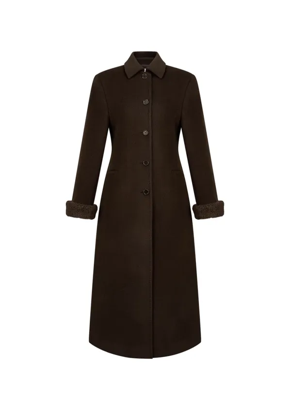 single maxi long coat, brown