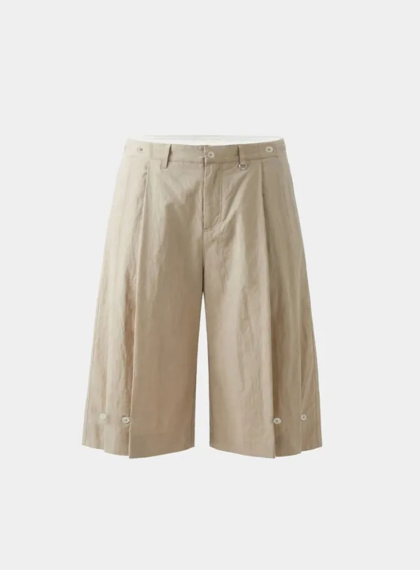[w-srt26-017] Contour Pintuck Button Bermuda Culottes - Beige