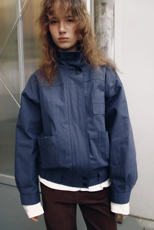 high neck blouson - blue