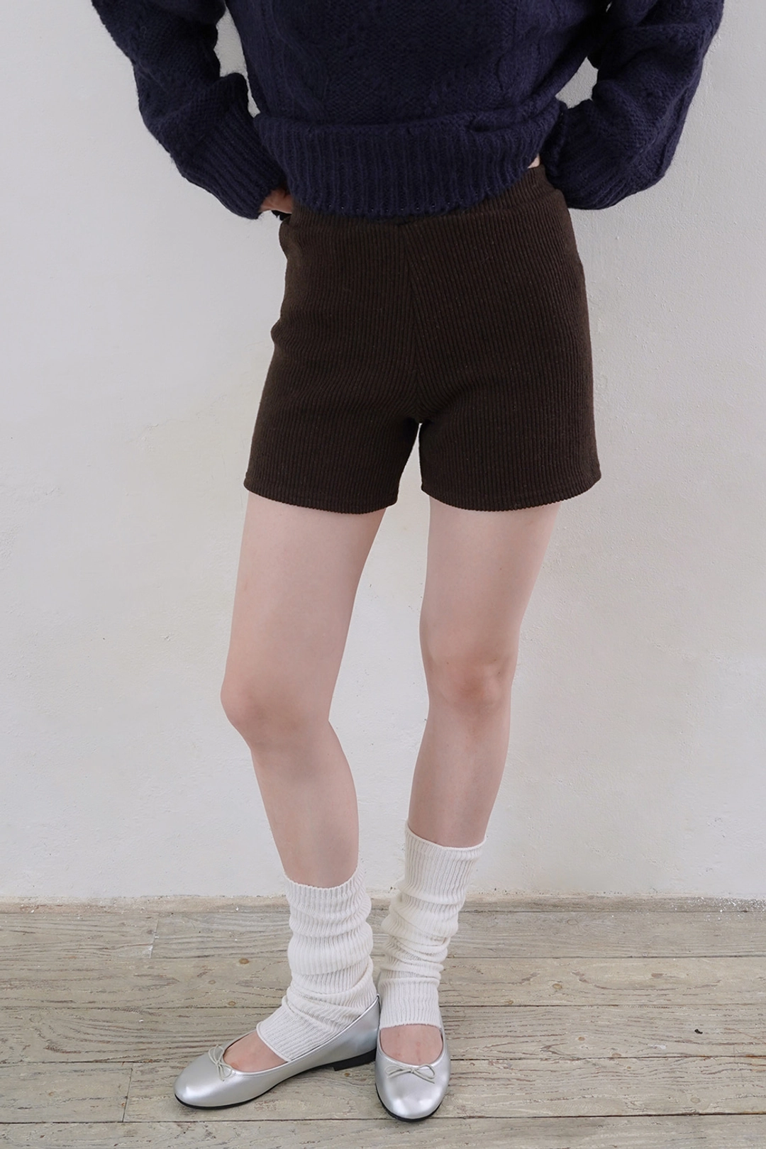 위드아웃썸머 Ribbed knit shorts_brown 상품 이미지 1