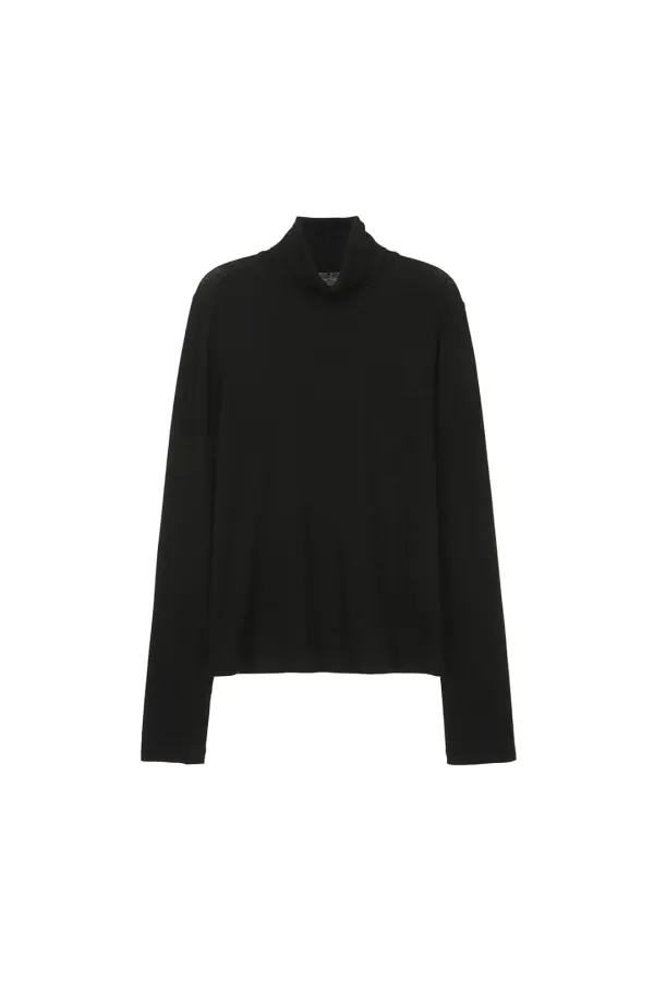 Wool Blend High-neck Top, Black