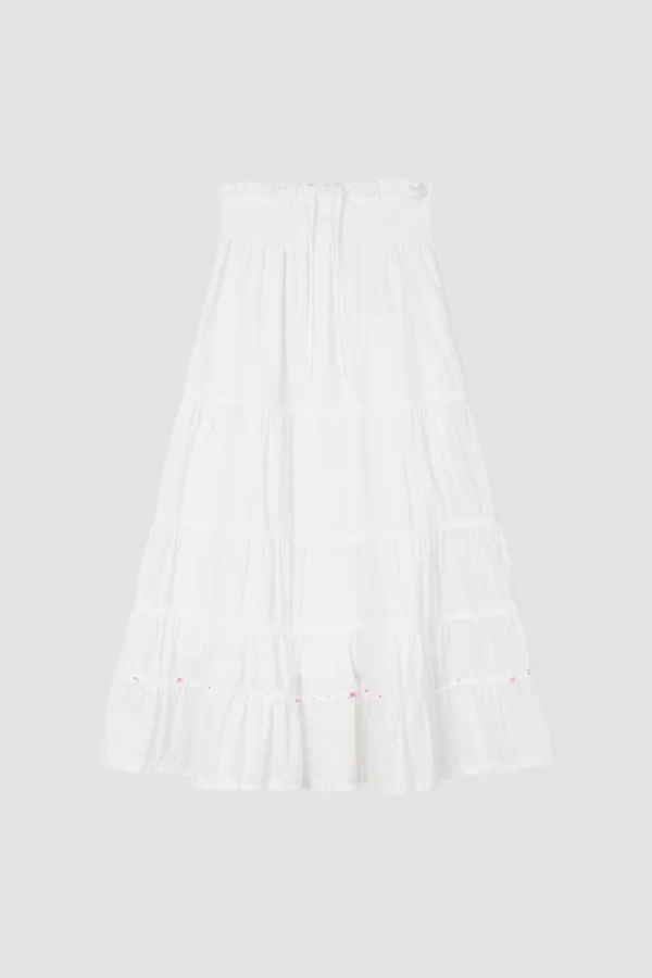 SMOCKED TIERED LONG SKIRT_WHITE