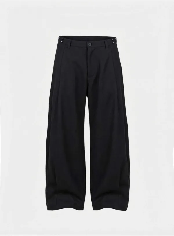 [w-pts26-084] 712 Spina Rivet Wide Slacks - Black