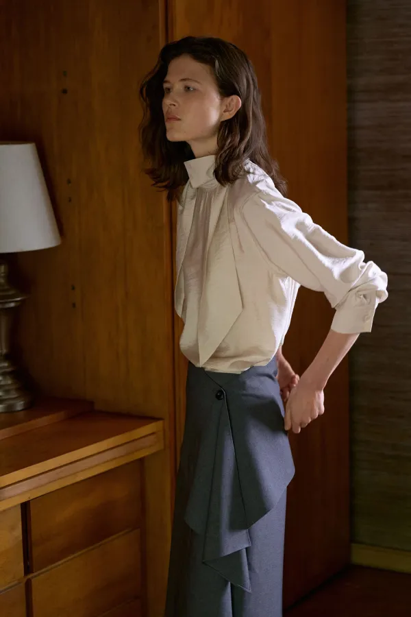 [2차 리오더]Silk Blend Tie Blouse[LMBFAUSH332]-Turtle Dove