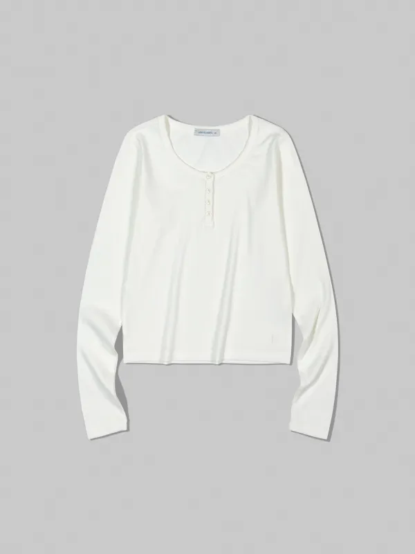 Henley-Neck Long Sleeve T-Shirt_White