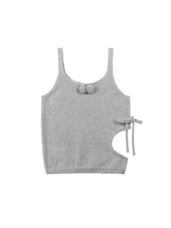 CUT-OUT RIBBON KNIT TANK [LIGHT GREY]