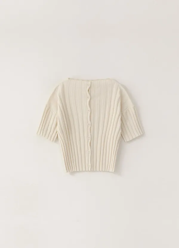 Boat-neck Ribbed Cardigan - Ivory