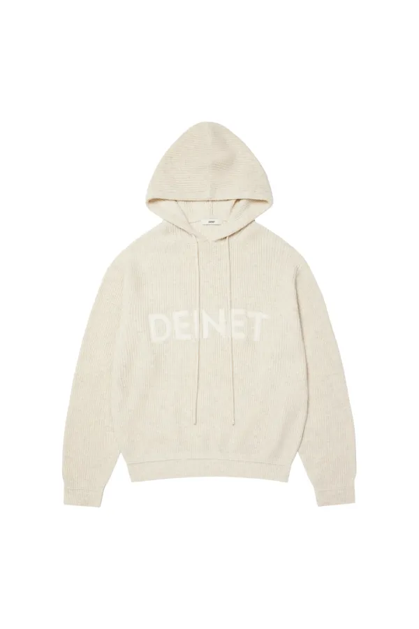 BASIC LOGO KNIT HOODIE IN OATMEAL