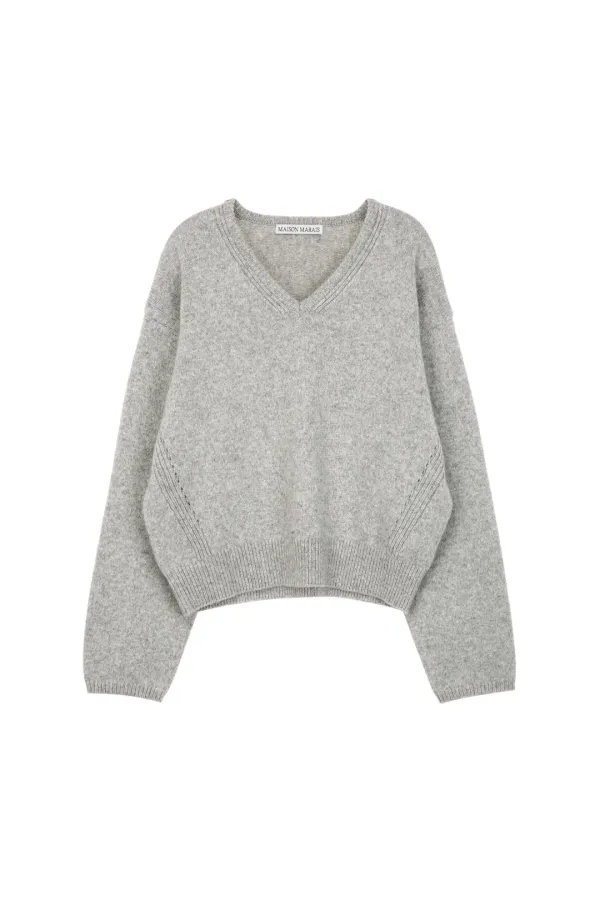 V-neck Knitted Top, Grey