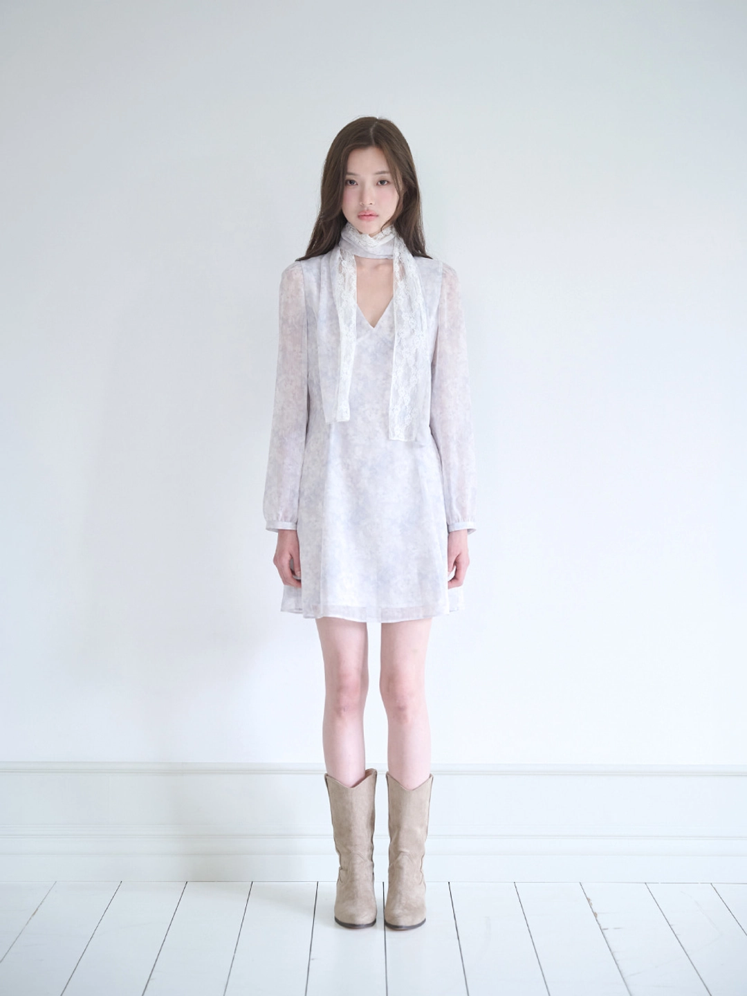 낫유어로즈 Sheer scarf set dress (Gray) 상품 이미지 1