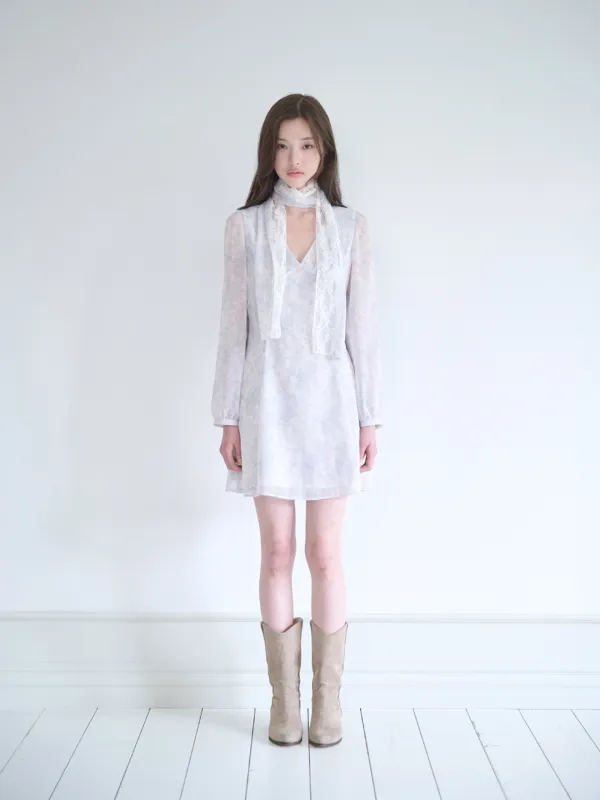 Sheer scarf set dress (Gray)