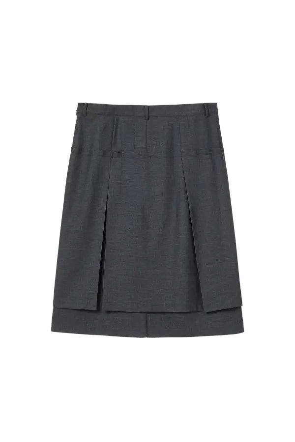 RAW EDGE LAYERED MIDI SKIRT IN CHARCOAL