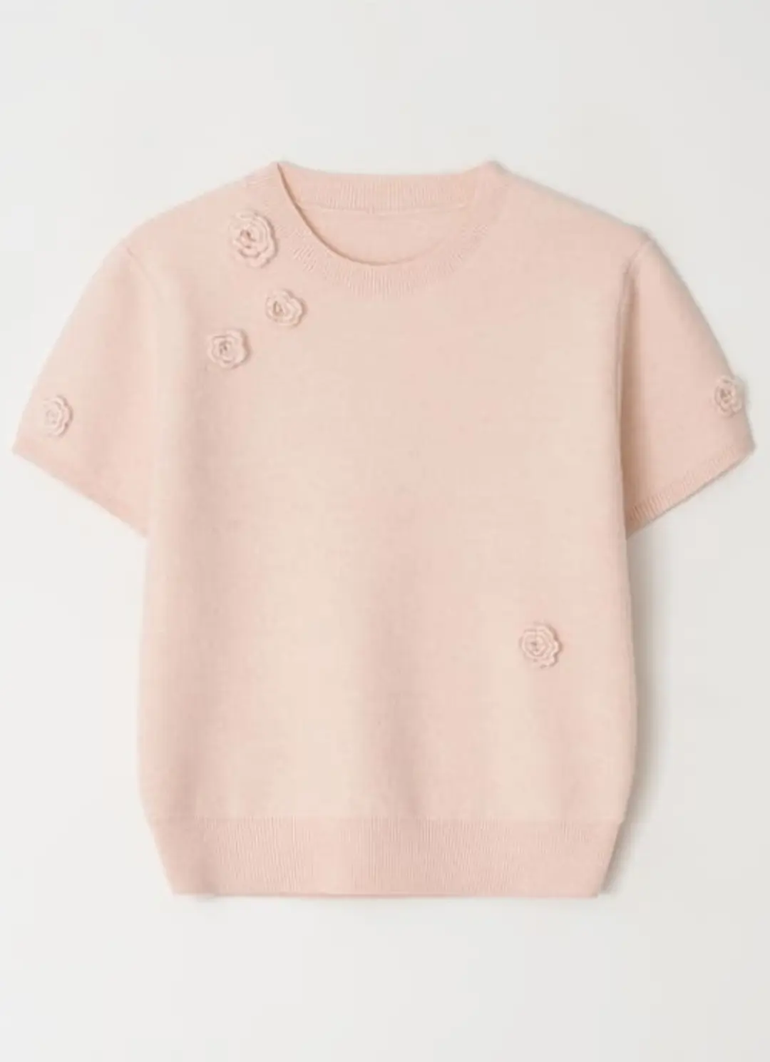 론론 HANDMADE FLOWER SHORT SLEEVE KNIT SOFT PINK 상품 이미지 3