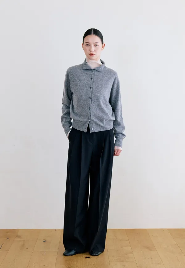 LUX WOOL WIDE FIT TWO TUCK SLACKS - BLACK